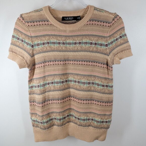 Ralph Lauren Black Label Knit Tan Sweater Size Small Librarian Fall Preppy Linen - Picture 3 of 8